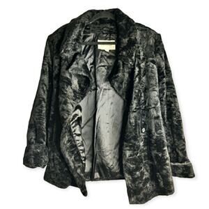 Enzo Angiolini Womens Size‎ Large Black Faux Fur Satin Lined Vtg Jacket Coat